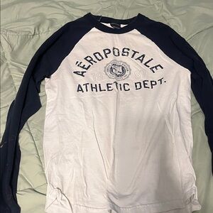 Aeropostale Men's Blue and White Long Sleeve Tee